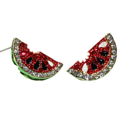 

Cute Small Rhinestone Watermelon Fruit Stud Earrings For Women Girls