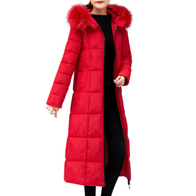 

Toponeto Women Outerwear Faux Fur Hooded Coat Long Cotton-padded Jackets Pocket Coats