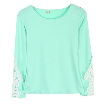 

Fashion Womens Lace Long Sleeve Patchwork Casual Loose T-Shirt Tops Green