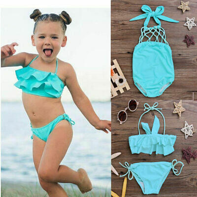 

2019 Blue Kids Baby Girls Tankini Bikini Set Swimwear Swimsuit Bathing Beachwear