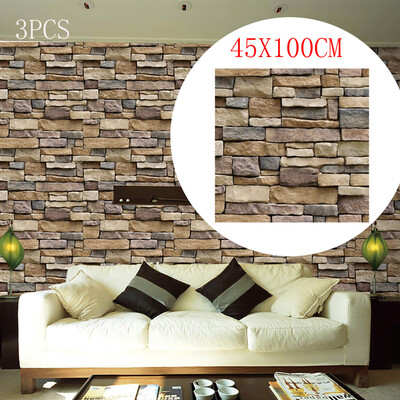 

〖Follure〗3D Wall Paper Brick Stone Rustic Effect Self-adhesive Wall Sticker Home Decor
