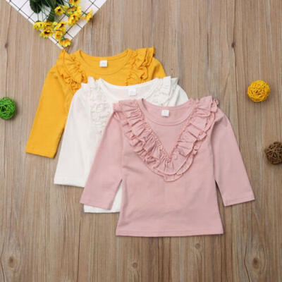 

US Kids Toddler Girl Cotton Long Sleeve Ruffled Collar T-shirt Children Clothing
