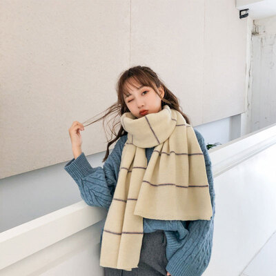 

Korean version of the new imitation cashmere striped monochrome scarf female autumn&winter students warm collar solid color thick shawl