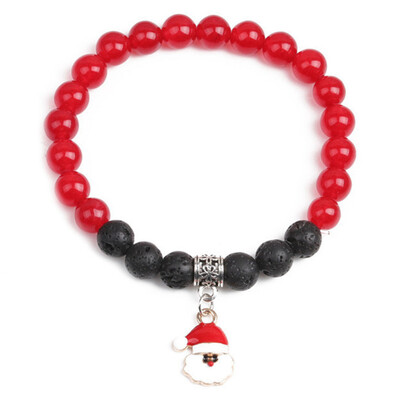 

Christmas Deer Snow Healing Beaded Bracelet Natural Lava Stone Beads Bracelet For Women Reiki Prayer Fashion Jewelry