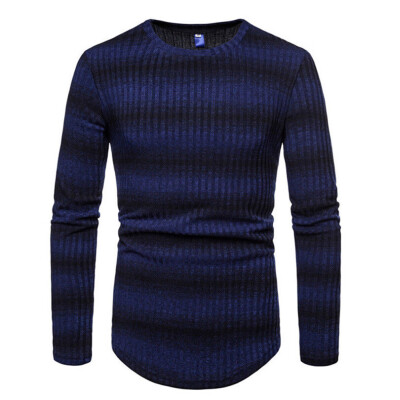 

Stylish Mens Long Sleeve Striped Knit Sweater Shirt Pullover Jumper O-Neck Tops