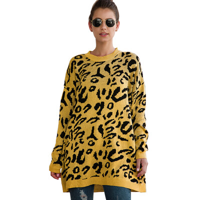 

Women Winter Leopard Printed Round Collar Loose Concise Casual Long Sleeve Personality Sweater
