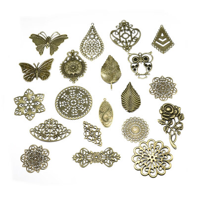 

PH PANDAHALL 120 Pcs 20 Style Iron Filligree Findings Nickel Free for Jewelry Making