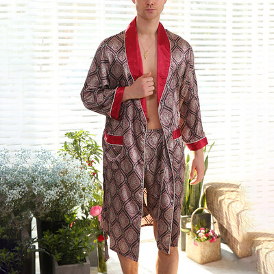 

Fashion Set Mens Retro Printed Sleepwear Bathrobe Night GownShorts Plus Size