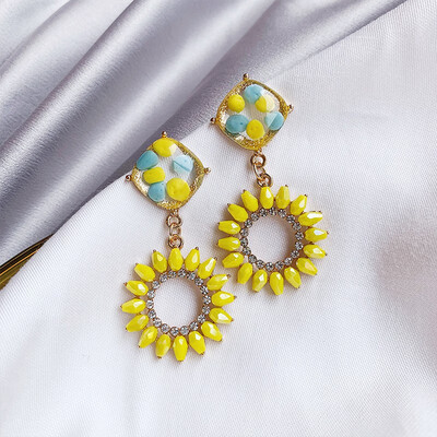 

925 silver earrings yellow earrings crystal earrings ring earrings irregular green earrings fashion earrings ladies temperament ea