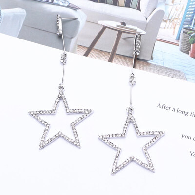

EK155 New Fashion Brincos Oorbellen Bijoux Crystal Rhinestone Hollow Five-pointed Star Hanging Earrings Ladies Fashion Jewelry