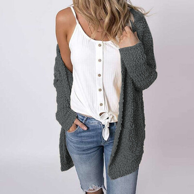 

Toponeto Women Fleece Long Sleeve Open Front Woolen Sweater Coat Jacket Cardigan