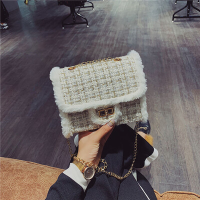 

Gobestart Women Plush Wool Bag Tide Chain Single Shoulder Slanting Small Square Bag