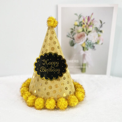 

FUNNYBUNNY Birthday Hat New Childrens Glitter Paper Wave Point Hair Ball Pointed Hat Adult Birthday Party Decoration Paper Hat