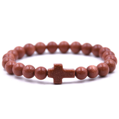 

Vintage Natural Stone Cross Charms Beads Bangles Bracelet