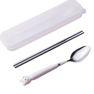 

Portable 3pcs Stainless Steel Cutlery Cartoon Set Cute Animal Fork Dinner Children Dinnerware Set Tableware Case Kit