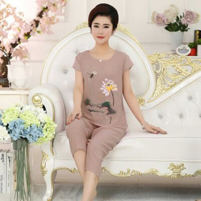 

Print Round Neck Short-sleeved Trousers Fashion Casual Wear Printed Home Service Suit Plus Size