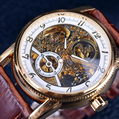 

Mens Watches Luxury Mechanical Watch Splendid 3D Hollow Engraving Case Sport Leather Watches Relogio Masculino