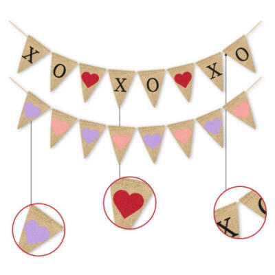 

Chic Party Birthday Valentines Day Gift Heart Burlap Banner Decorations Rustic
