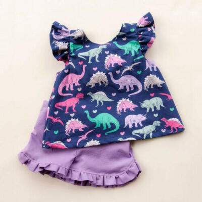 

Toddler Kids Baby Girl Dinosaur Tops T-Shirt Short Pants Outfits Clothes Summer