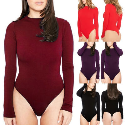 

Womens Long Sleeve Shirt Romper Jumpsuit Bodysuit Stretch Leotard Tops Size -XL