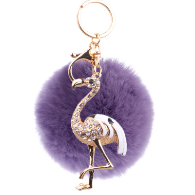 

Flamingo Keychain Rex Rabbit Fur Ball Exquisite Accessories Car Keychain