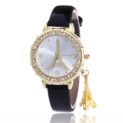 

British wind tower pendant diamond female PU belt watch casual gold fashion student watch