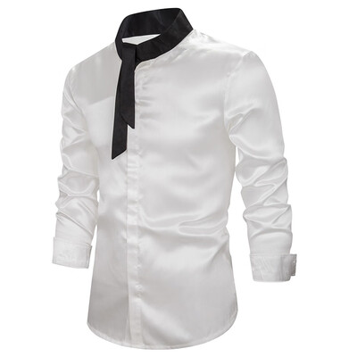 

Tailored Mens Patchwork Button Slim Fit Turn-Down Collar Long Sleeve Top Blouse Shirt