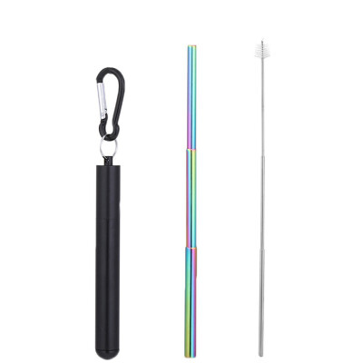 

Portable Reusable Drinking Telescopic Stainless Steel Straws Sets Carabiner