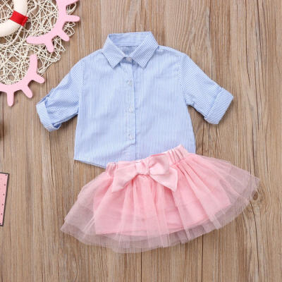 

2PCS Toddler Kids Baby Girl Princess Stripe T-shirt Top Lace Tutu Skirt Dress Outfits Clothes