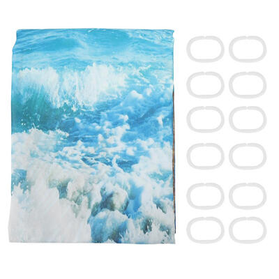 

Greensen Polyester Waves Paitning Shower Bath Curtain Waterproof Bathroom Curtain Hanging Hooks