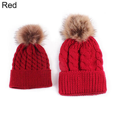 

Cute Kids Baby Boys Girls Mom Hat Set Knitted Winter Warm Hats Soft Beanie Cap