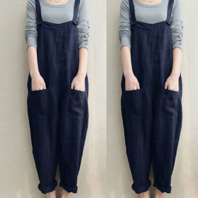 

Women Oversized Dungaree Cotton Linen Jumpsuit Playsuit Baggy Romper Trousers