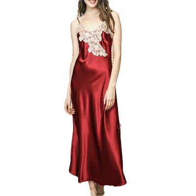 

Toponeto New Women Simulation Silk Pajamas Sexy Lace Lingerie Bride Nightdress Sleepwear