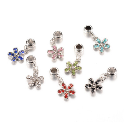

Alloy European Dangle Beads with Rhinestone Flower Mixed Color 30mm Hole 5mm