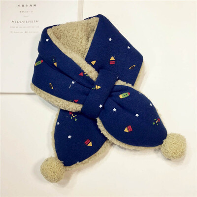 

Autumn And Winter Print Children Scarves Double-Faced Plush Ball Cute Baby Boys Girls Cross