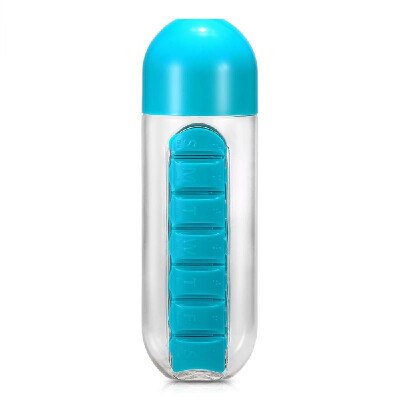 

600ml Water Bottle with Pill Grids Portable Sport Waterbottle with Detachable Daily Pill Holder Traveling Outing Medicine Organize
