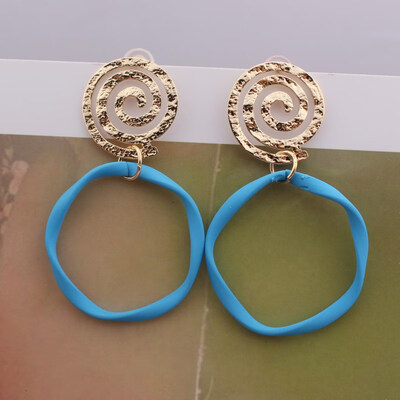 

EK730 New Geometric Metal Large Round Drop Earring Gold Color Sequin Big Yellow Green Earring Jewelry Party Statement Orecchini