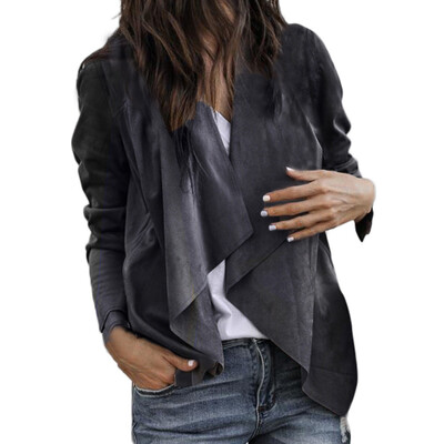 

Toponeto Women Long Sleeve Leather Open Front Short Cardigan Suit Jacket Work Office Coat