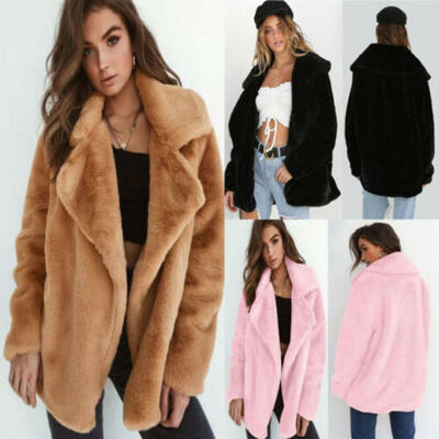 

Womens Fleece Fur Jacket Outerwear Tops Winter Warm Hooded Fluffy Coat Sweater