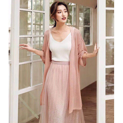 

Summer New Coat Medium Long Air Conditioning Shirt Ice Silk Sweater Sunscreen Cardigan Women Thin Section Ponchos