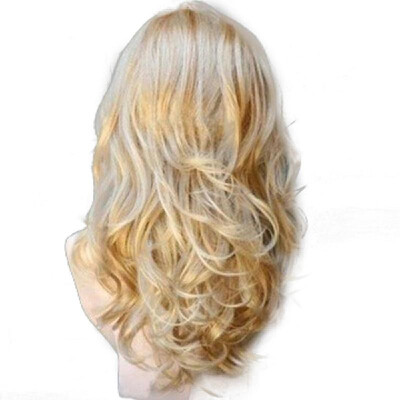 

High-temperature Synthetic Fiber Blonde Long Wavy Wig for The Long Curve Natural Matt Hairpiece Elegant Temperament Fairy Wigs