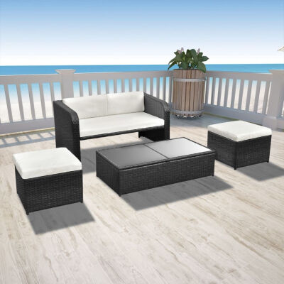 

4 Piece Garden Lounge Set with Cushions Poly Rattan Black