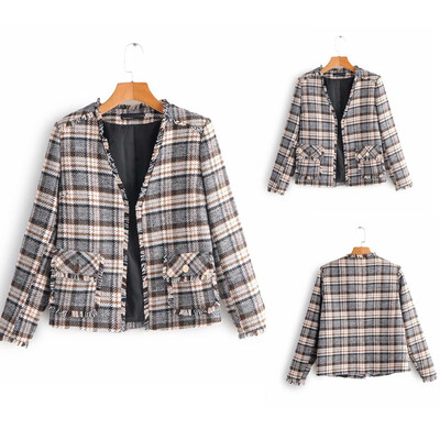 

Toponeto Fashion Women Casual Plaid Pockets Printed Long Sleeve Tops Jacket Coat