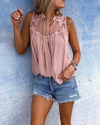 

New Womens Summer Lace Vest Sleeveless Blouse Loose Casual Tank Tops T-Shirts