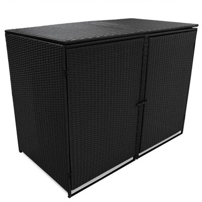 

Double Wheelie Bin Shed Poly Rattan Black 583"x315"x437