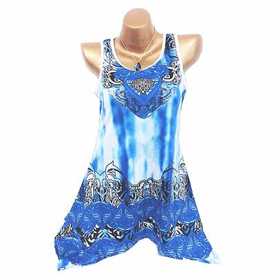 

Nomeni Plus Size Women Big wave Print Casual Sleeveless Vest T-shirt Tops