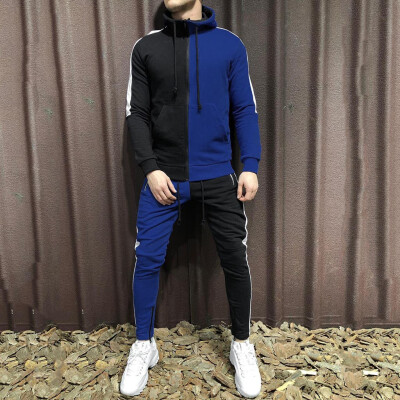 

Toponeto Mens Autumn Patchwork Zipper Sweatshirt Top Pants Sets Sports Suit Tracksuit