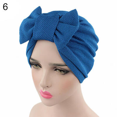

Women Stretchy Turban Cancer Chemo Cap Bowknot Pleated Headwrap Hair Hjab Hat