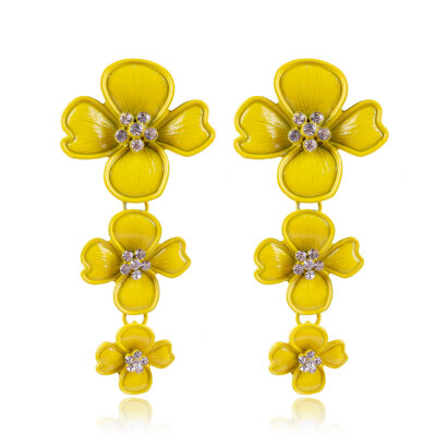 

Alloy Dangle Earrings with Rhinestone Yellow 75x35mm