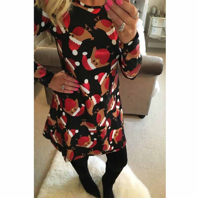 

New Womens Ladies Kids Santa Reindeer Wall Snowflake Christmas Xmas Swing Dress